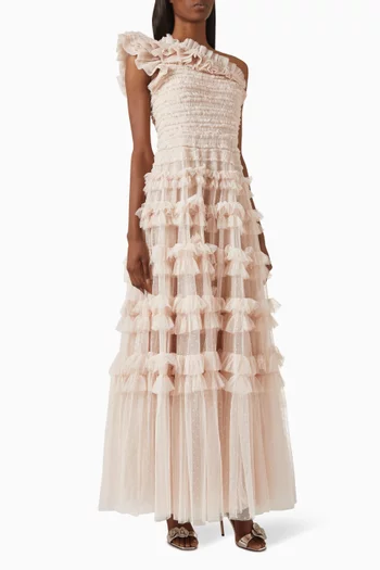 Lisette Ruffle One-Shoulder Gown in Tulle