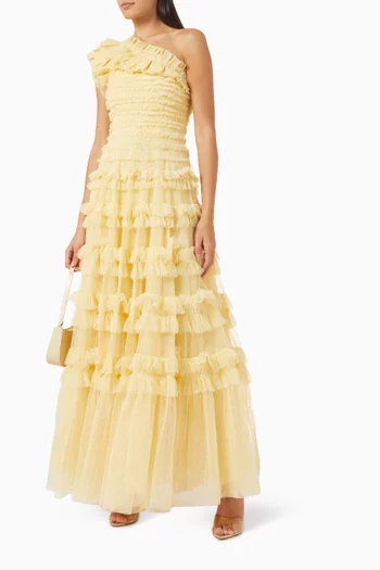 Lisette Ruffle One-Shoulder Gown in Tulle