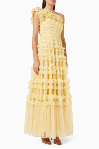 Lisette Ruffle One-Shoulder Gown in Tulle