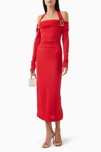 Carmine Off-shoulder Midi Dress