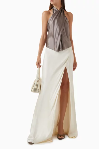 Cross Wrap Halter Top in Silk-satin
