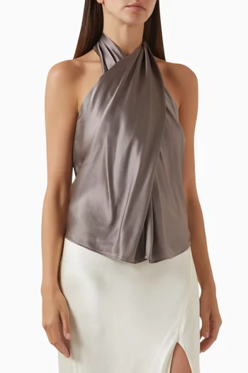 Cross Wrap Halter Top in Silk-satin