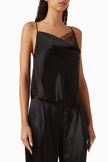 Lace-trim Cami Top in Silk Satin