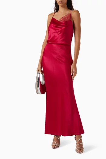 Lace-trim Cami Top in Silk Satin