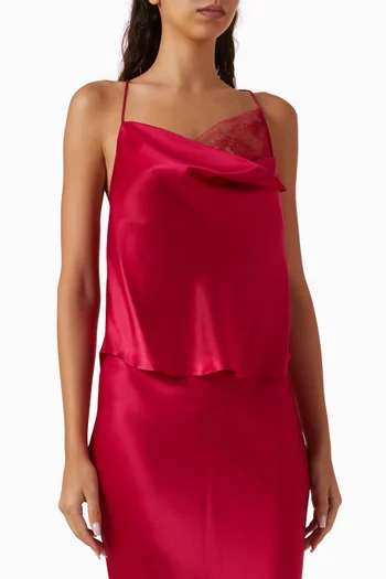Lace-trim Cami Top in Silk Satin