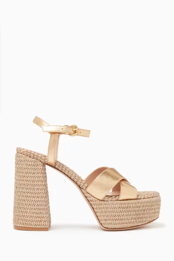 Bebe 110 Sandals in Metallic Leather & Raffia