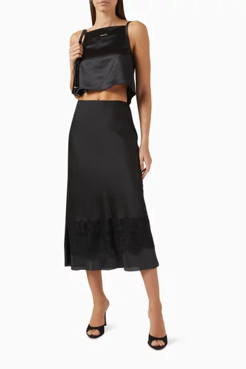 Lace Midi Skirt in Satin
