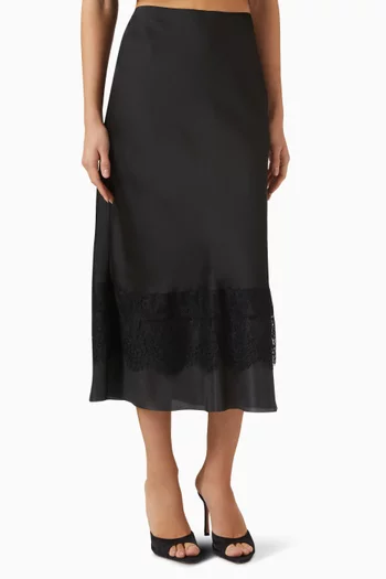Lace Midi Skirt in Satin