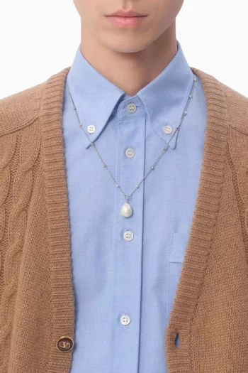 VLogo Pearl Necklace in Palladium-tone Metal