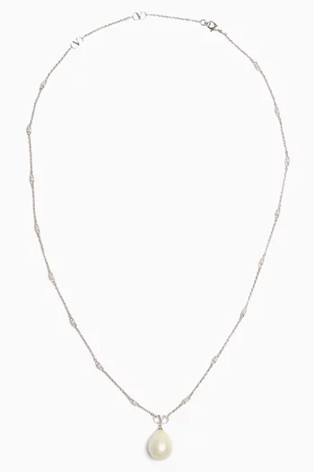 VLogo Pearl Necklace in Palladium-tone Metal