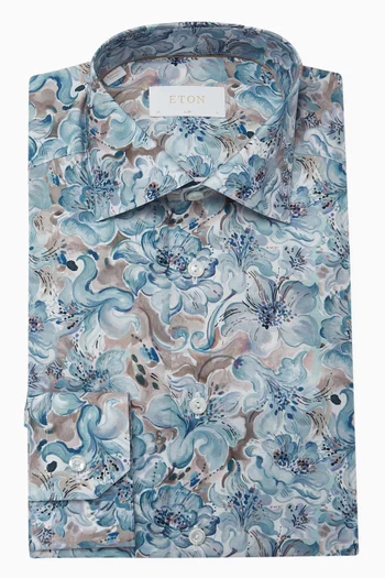 Floral Print Shirt in Fine Twill