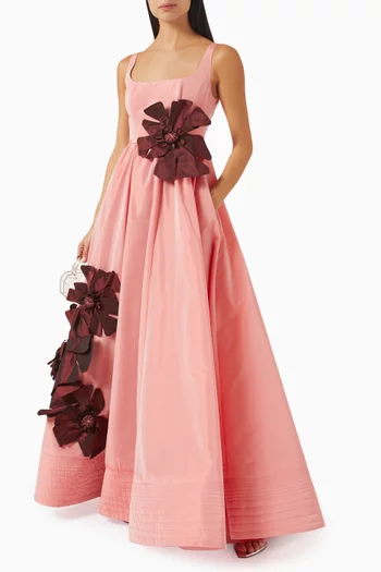 Floral Applique Gown in Taffeta