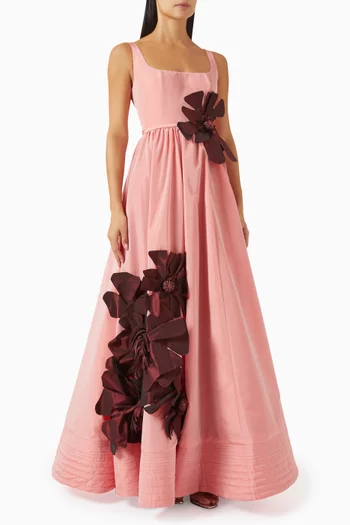 Floral Applique Gown in Taffeta