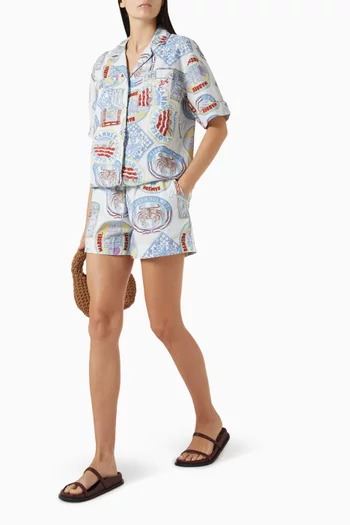 Pull-on Printed Shorts in Cotton-linen