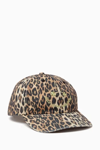 Smiley Leopard-print Cap in Washed Cotton