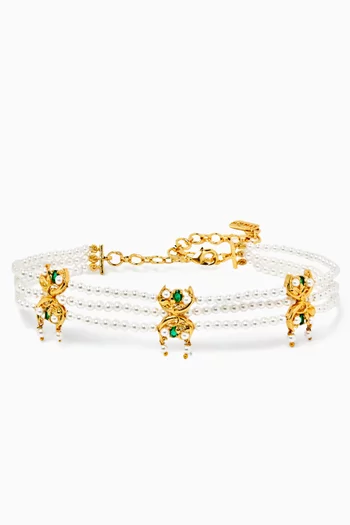 Lunar Blossom Zirconia Pearl Choker in 24kt Gold-plated Brass