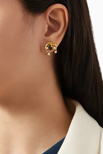 Double Crescent Zirconia Stud Earrings in 24kt Gold-plated Brass