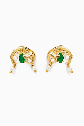 Double Crescent Zirconia Stud Earrings in 24kt Gold-plated Brass