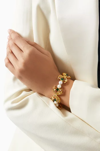 Crescent Pearl Zirconia Bracelet in 24kt Gold-plated Brass