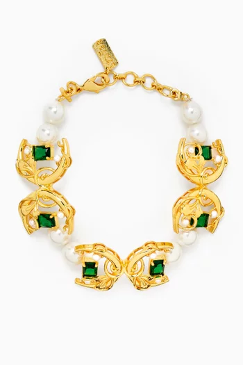 Crescent Pearl Zirconia Bracelet in 24kt Gold-plated Brass
