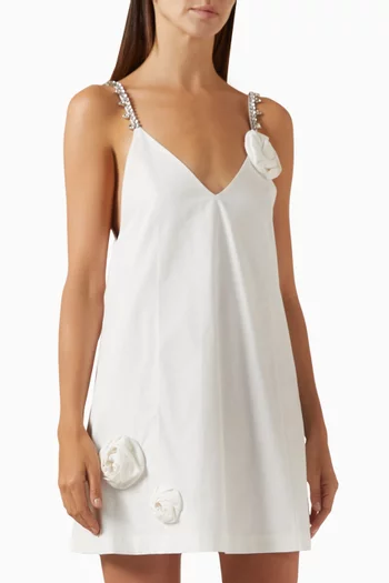 Crystal-embellished Rosette Dress in Cotton-poplin