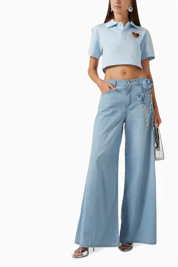 Crystal-embellished Rosette Wide-leg Jeans