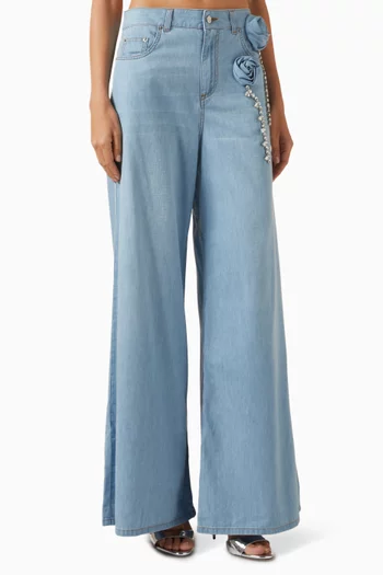 Crystal-embellished Rosette Wide-leg Jeans