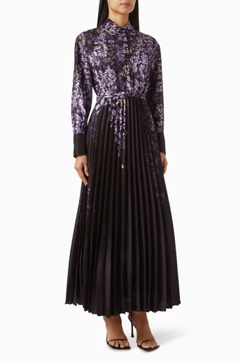 Floral-print Pleated Dress