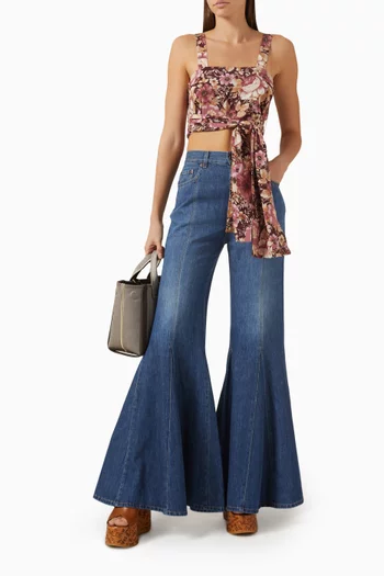 Floral-print Cropped Top in Crepe de Chine