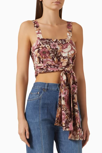 Floral-print Cropped Top in Crepe de Chine