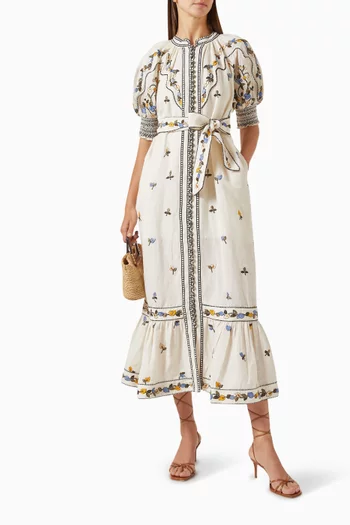 Fia Midi Dress in Linen & Cotton