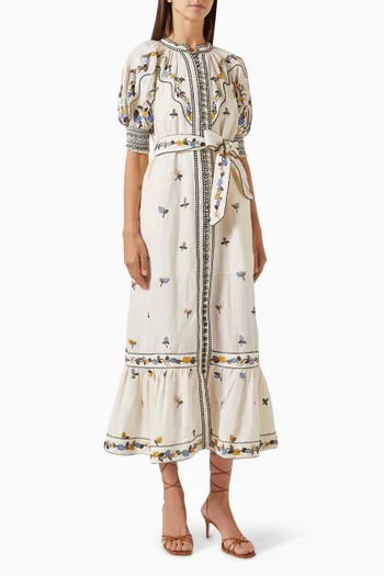 Fia Midi Dress in Linen & Cotton