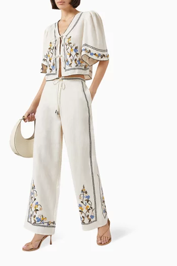 Fiona Embroidered Pants in Linen-blend