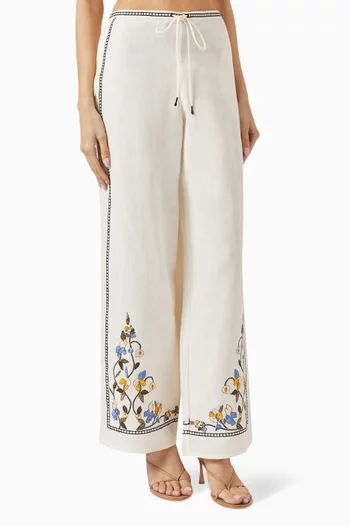Fiona Embroidered Pants in Linen-blend