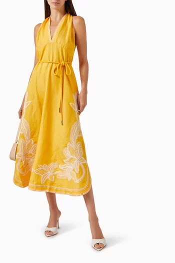 In The Spirits Midi Dress in Linen-blend