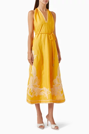 In The Spirits Midi Dress in Linen-blend