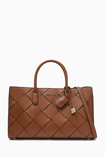 Medium Scarlett Satchel Bag in Woven Leather