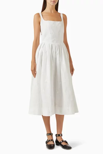 Robolequin Embroidered Midi Dress in Cotton-blend