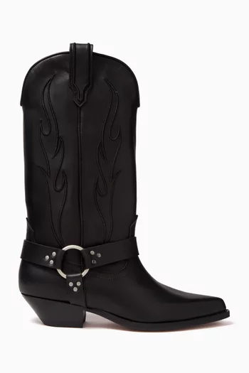 Santa Fe Belted Knee Boots in Leather