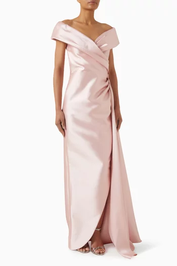 Off-shoulder Side Train Gown in Mikado