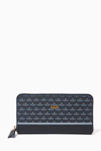 Etendard Zipped Long Wallet in Scale Canvas & Leather