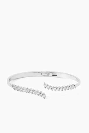 سوار ليني مفتوح مرصع بالكريستال معدن مطلي روديوم