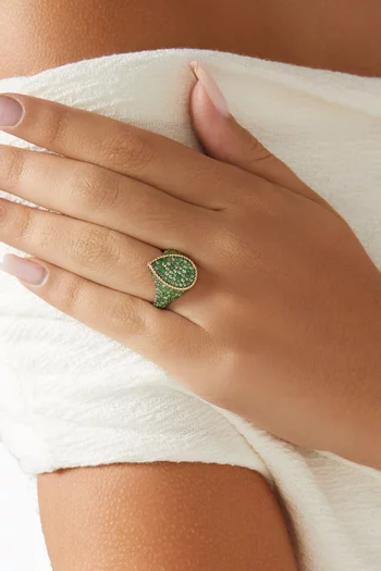 Pear-shaped Tsavorite Signet Ring in 9kt Yellow Gold