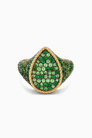 Pear-shaped Tsavorite Signet Ring in 9kt Yellow Gold