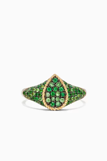 Baby Pear-shaped Tsavorite Signet Ring in 9kt Gold
