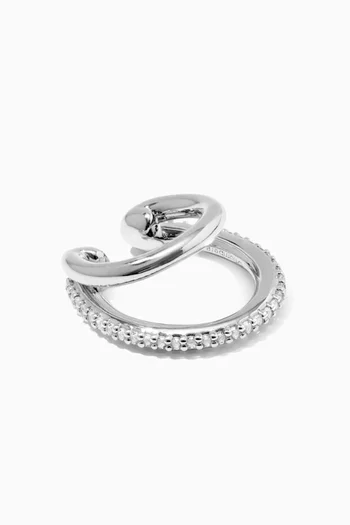 Double Pavé Single Ear Cuff in Sterling Silver