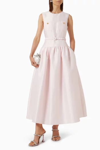 Belted Midi Dress in Taffeta