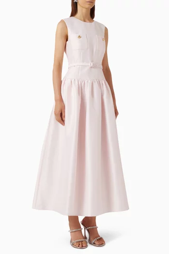 Belted Midi Dress in Taffeta