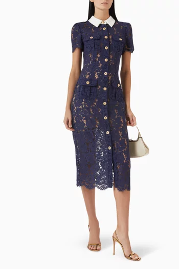 Contrast-collar Midi Dress in Lace