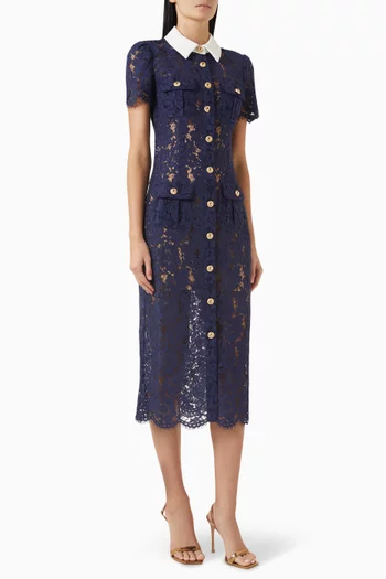 Contrast-collar Midi Dress in Lace